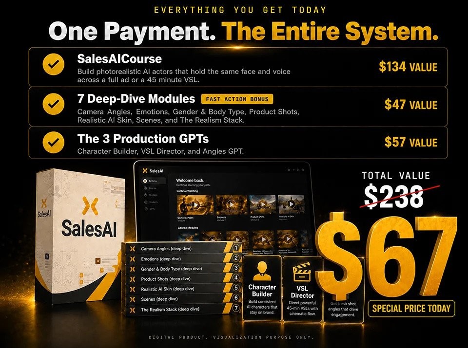 Sales AI Course price — $67 one-time, regular price $137